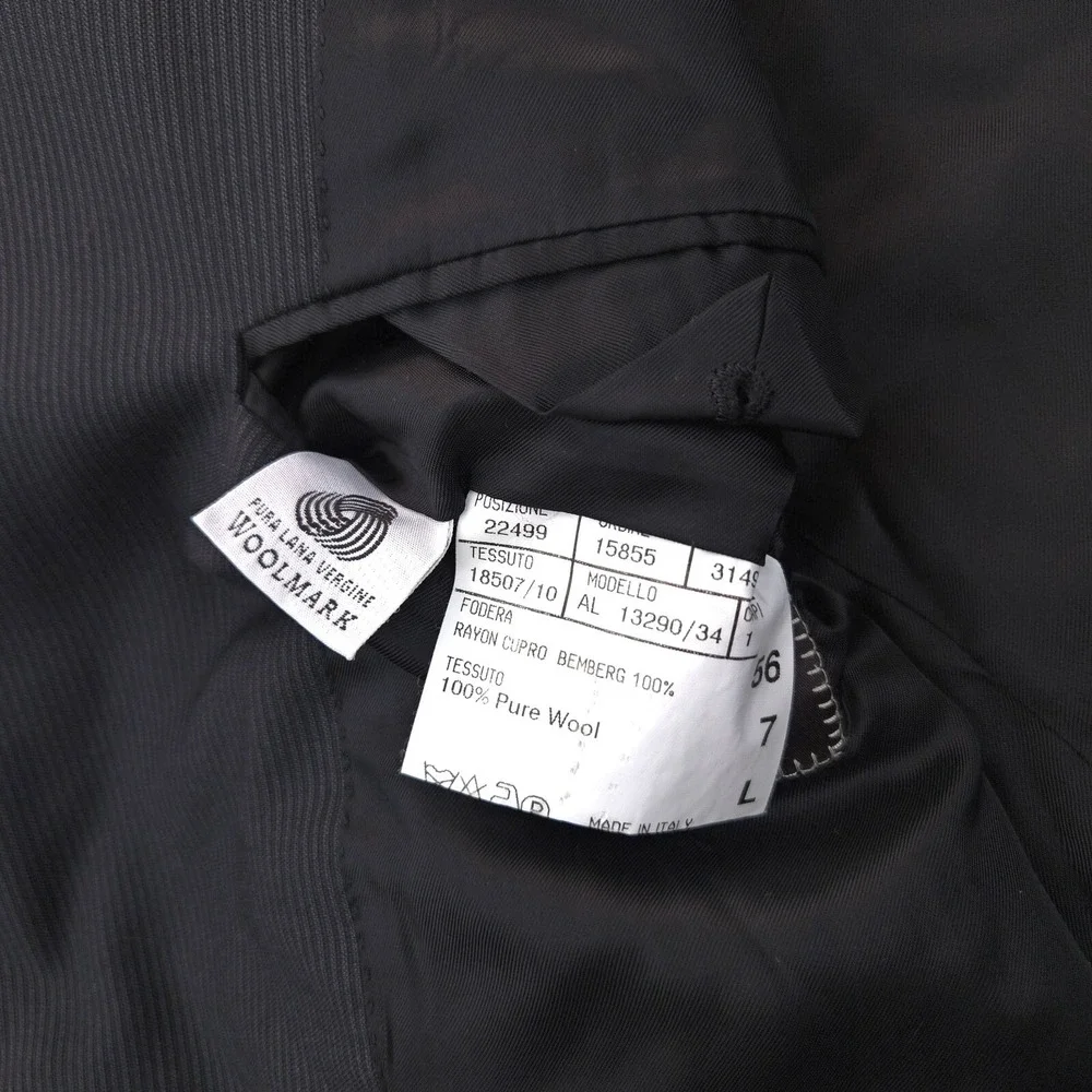 Canali Jacket 46L 56IT Wool Pinstripe Coat Black Button Made In Italy Pravda GUC